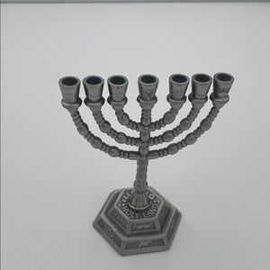 Miniature Silver Colored Menorah Candle Holder